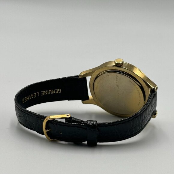 Marc By Marc Jacobs Blade Watch Women Gold Tone Black Band New Battery 9" - Picture 10 of 15